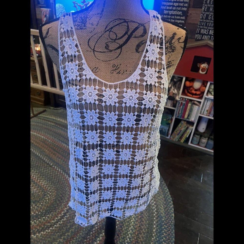 White Crochet Tank Sweater Koan Size Medium